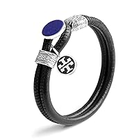 Bracelet Lapis-Lazuli Sterling Silver Cross Genuine Leather 5mm 2Line Color And Size Free Edition Round L89G