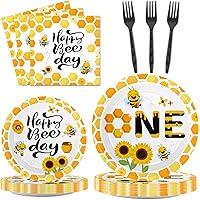 100 Pcs Bee 1st Birthday Party Supplies Paper Plates and Napkins Disposable Bee First Birthday Tableware Decorations for Bee Birthday Baby Shower, Serve 25 Guests