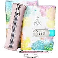 Life is a Doodle Diary with Lock For Girls- Girls Journal Gift Set Includes: Leather Notebook Journal with Lock, Travel Pencil Case, Love Bracelet, Writing Pen - Trendy Journal For Teen Girls & Kids