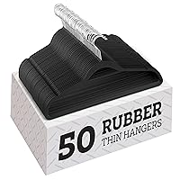 ZOBER Rubber Coated Non Slip Plastic Hangers, (50- Pack) Strong & Durable, Ultra Slim Space Saving, 360° Swivel Hook, Shed-Free/Non Velvet