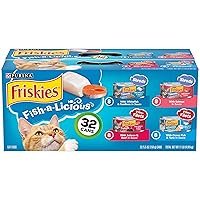 Purina Friskies Wet Cat Food Variety Pack, Fish-A-Licious Shreds, Prime Filets & Tasty Treasures - (Pack of 32) 5.5 oz. Cans
