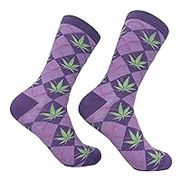 Crazy Dog T-Shirts Women's Argyle Weed Socks Funny 420 Pot Leaf Smokers Footwear