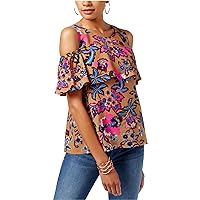 Womens Ruffled Cold Shoulder Blouse