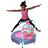 LOL Surprise! OMG Dolls Mini Trampoline, BFFs Indoor Kids Trampoline for Toddlers with Handle, Features Neon Q.T and Diva, Teal