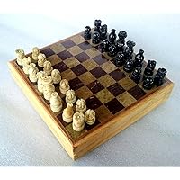 EtsiBitsi Handmade Wooden Chess Board, Premium Quality, Smooth Surface, Marble Foil Carved, Hand Carved Stone pcs, Classic Profesional Tournament Game Set - 8 x 8 Inches