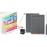 Taotree 24 Fineliner Color Pens Set & 101 Colors Dual Tips Alcohol Based Markers, Fine Line Colored Sketch Writing Drawing Pens for Journal Planner Note Taking and Coloring Book, Porous Fine Point Pe
