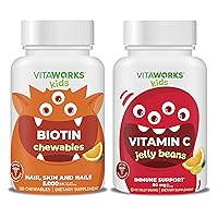 Kids Biotin 5000mcg Chewables + Vitamin C 80mg Jelly Beans Bundle