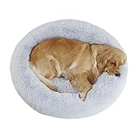 39'' inch Calming Dog Bed, Plush Anti-Anxiety Donut Dog Bed for Small Medium Large Dogs, Warming Cozy Soft Cute Round Washable, Marshmallow Cuddler Nest Pet Bed, Grey