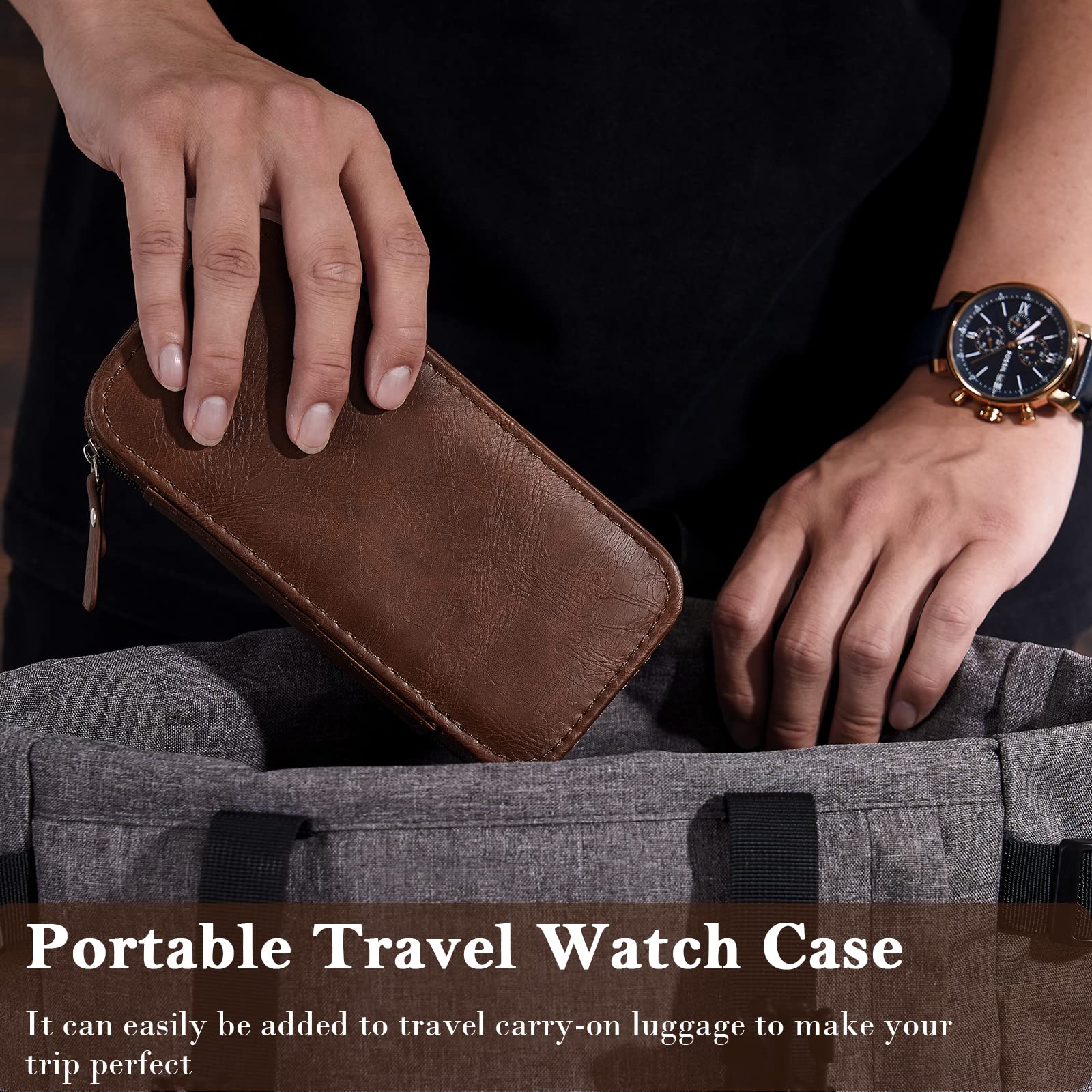 BEWISHOME 6 Watch Box for Men Luxury Watch Case & 2 Slot Watch Boxes Portable Single Watch Organizer, Watch Display Case - Watch accessory Fits Wrist Watches & Smart Watches，Bundle