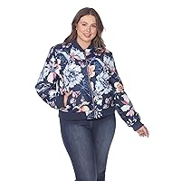 white mark Women's Plus Size Classic Bomber Jacket with Zipper and Design