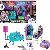 Monster High Student Lounge Playset, Doll House Furniture and Themed Accessories with Two Pets and Working Vending Machine