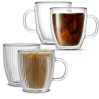 JoyJolt Savor Glasses coffee Mugs set of 4-2 fluted and 2 non fluted glasses