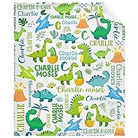 Custom Dinosaurs Baby Name Blanket Personalized Gifts Super Soft Lightweight Flannel Blankets Throw for Kids, Adult, Suitable for Couch, Sofa, Bed, Camping, Travel All Seasons 40