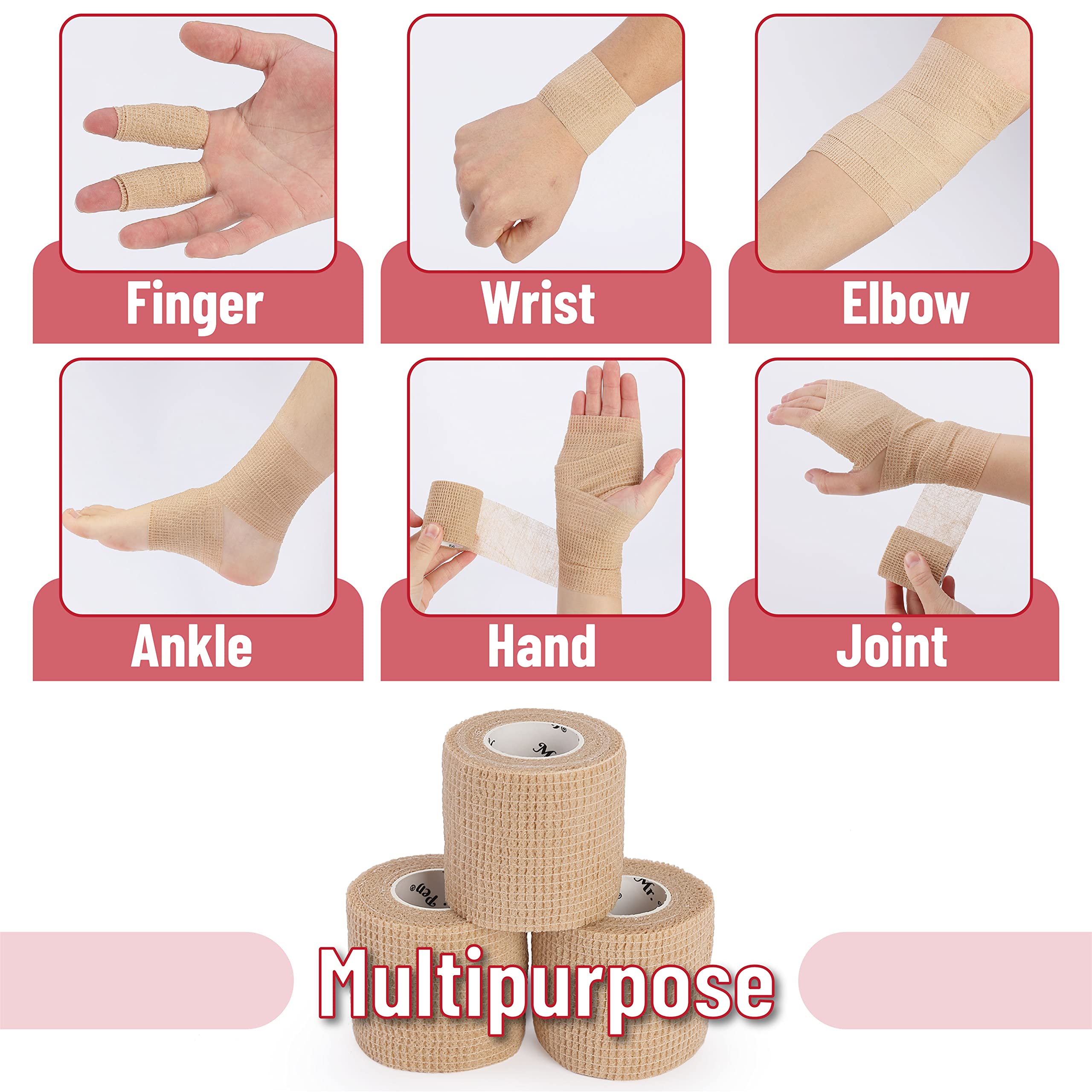 Mr. Pen- Self Adhesive Bandage Wrap, 6 Pack, Skin Colored, 2“ x 5 Yards, Adhesive Bandages, Cohesive Bandage, Medical Wrap, Elastic Bandage Wrap, Bandage Tape, Self Sticking Bandage Wrap