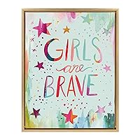 Kate and Laurel Sylvie Girls are Brave Framed Canvas Wall Art By Jessi Raulet of Ettavee, 18x24 Gold, Inspirational Wall Decor