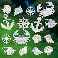 16 Pcs Nautical and Ocean Rainbow Window Clings Glass Decals Non-Adhesive Prism Vinyl Suncatcher Stickers for Bird Strike Prevention