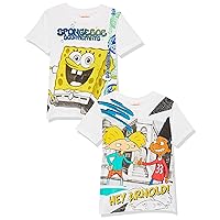 Nickelodeon Boys' Big Spongebob Squarepants & Hey Arnold 2-Pack T-Shirt Bundle Set
