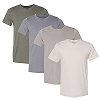 4 Pack Men T-Shirts. Super Soft Blend Cotton, Crew-Neck Fitted Short Sleeve Top. Slim Fit. Tees for Guys. Made in USA