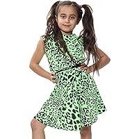 Kids Girls Skater Dress Neon Color Leopard Print Dance Party Summer Dresses 5-13