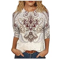 Women's T-Shirts, 3/4 Sleeve Shirts for Women Cute Flowers Print Graphic Tees Blouses Casual Plus Size Basic Tops Pullover