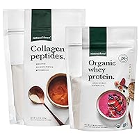 Clean, Grass Fed Collagen Peptides + Unflavored Organic Whey Protein Bundle – Organic, Non GMO Whey Protein & Hydrolyzed Type I and III Collagen – 13.8 Ounce Bag and 11.7 Ounce Bag