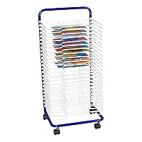 25-Shelf Mobile Art Drying Rack for Classrooms and Art Studios, Heavy-Duty Steel Rolling Art Rack Cart with 25 Shelves, Blue/White