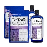 Dr Teals Lavender Foaming Bath and Salt Combo (2 Foaming Bath, 2 Salt) - Soothe & Sleep with Lavender - Two 34 oz Foaming Bath and Two 48 oz Bags of Epsom Salt