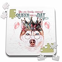 3dRose Wearing a Crown a Red Siberian Husky Dog Offers Queen for a Day... - Puzzles (pzl-382728-2)