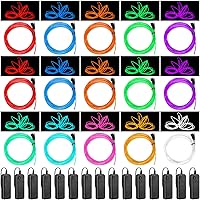 15 Pack EL Wire Portable Neon Lights Cuttable Neon Glowing Strobing Electroluminescent Light Battery Powered LED Lights Glow in The Dark Costume with Battery Pack for Party (4 Meter)