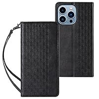 ZIFENGX- Flip Case for iPhone 15 Pro Max/15 Plus/15 Pro/15, Wristband Wallet Cover Leather Relief Magnetic Book Folio Cover (15Plus,Black)