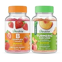 Lifeable B Complex + Turmeric Curcumin, Gummies Bundle - Great Tasting, Vitamin Supplement, Gluten Free, GMO Free, Chewable