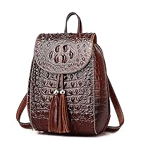 COOLCY Women Small Genuine Leather Backpack Purse Crocodile Designer Bag (Dark Brown)