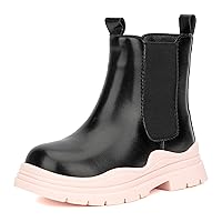 Olivia Miller Toddler's Girl Fashion Shoes, Laguna Faux PU Leather Lug Sole Chunky Heel Lace Up Round Toe Winter Snow Casual Classic Combat Bootie Ankle Boots