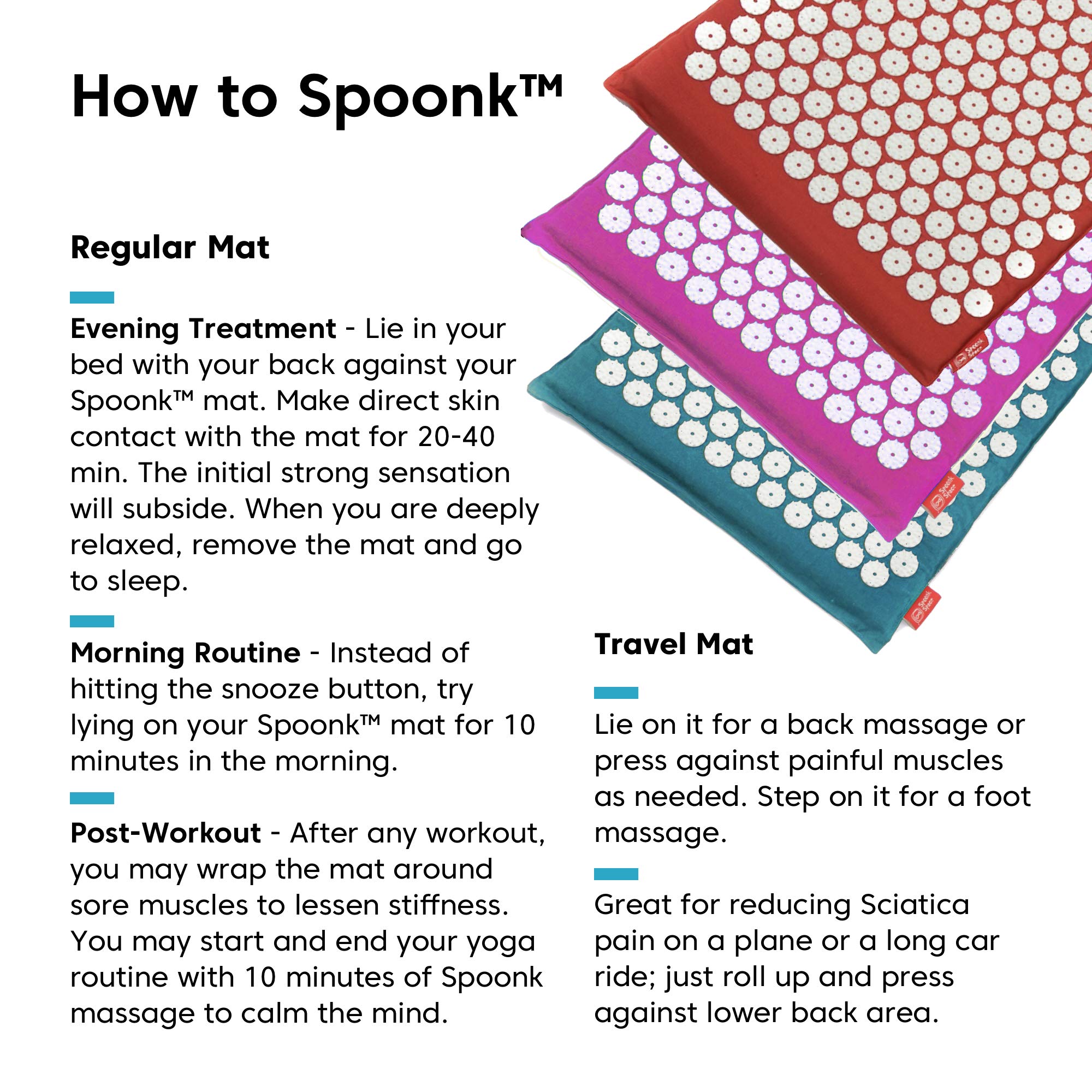 Spoonk Acupressure Eco Mat, Cherry Red - Combo Regular & Travel Mat - Back & Neck Massager - Great Travel Pillow - Stress & Muscle Relief - Sleep Aid - Relaxation Kit - Made with Organic Hemp…