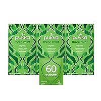 Pukka Organic Tea Bags, Three Mint Herbal Tea, Perfect for Cooling Refresh, 20 Count (Pack of 3) 60 Tea Bags