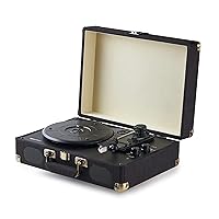 Amazon Basics Turntable Record Player with Built-in Speakers and Bluetooth, Suitcase, Black