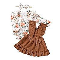 Kucnuzki Newborn Baby Girl Clothes Toddler Long Sleeve Ruffle Romper Top Infant Skirt Set Little Girl Overall Dress