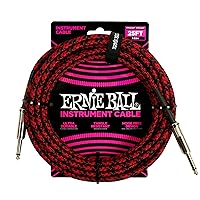 Ernie Ball Braided Instrument Cable, Straight Straight, 25ft, Red/Black