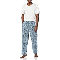Amazon Essentials Men's Cotton Poplin Pant with Cotton Jersey T-Shirt Pajama Set