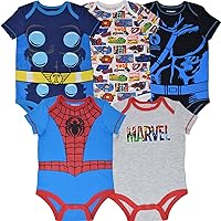Marvel Avengers Spider-Man Iron Man Hulk Captain America Baby 5 Pack Bodysuits Newborn to Infant