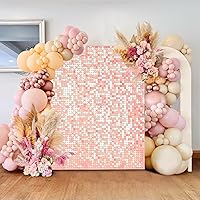 Pink Shimmer Wall Backdrop 24 Panels Glitter Round Backdrop Sequin Backdrop Wall Decor for Wedding Baby Shower Birthday Party