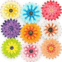 Zhehao 9 Pcs 8 Inch Metal Flower Wall Art Hanging 3D Daisy Decor Metal Flowers Outdoor Decor Multicolored Layered Floral Sunflower Wall Decorations for Indoor Home Room Office Garden Porch Patio