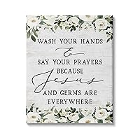 Stupell Industries Wash Hands Say Prayers Jesus Germs Everywhere Phrase Canvas Wall Art, 30 x 40, Off- White