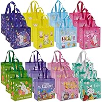 24PCS Easter Gift Bags With Handle Bunny Egg Easter Basket Container, Reusable Non-Woven Easter Bags for Gifts Wrapping, Egg Hunt Game, Easter Party Supplies, 9.1×8.7×4.4inch