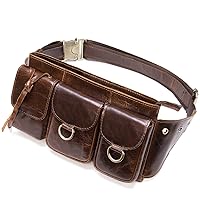 Mens Genuine Leather Fanny Pack Vintage Waist Bag with Metal Buckle & Leather Belt