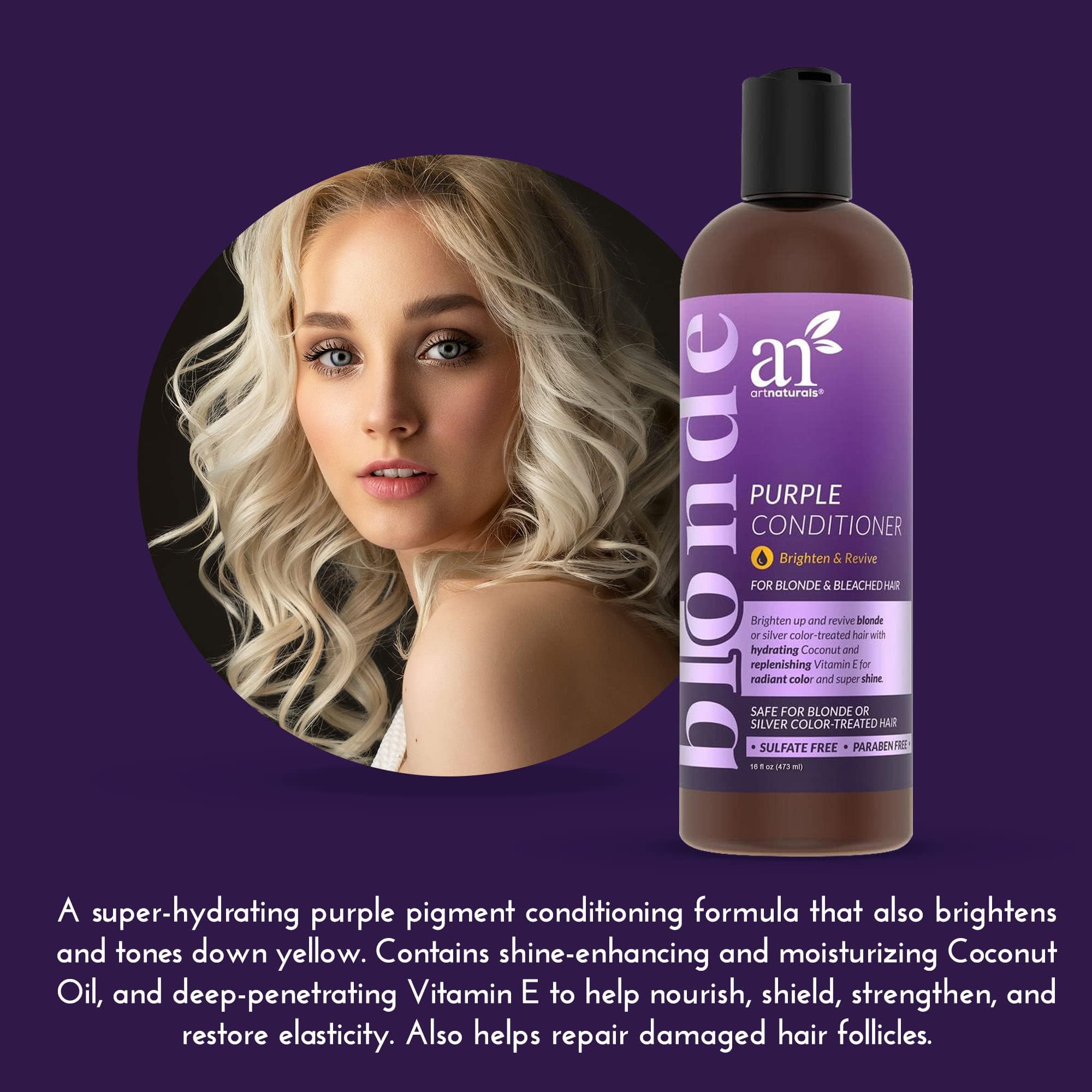 Artnaturals Purple Conditioner – (16 Fl Oz / 473ml) – Protects, Balances and Tones – Bleached, Color Treated, Silver, Brassy and Blonde Hair - Sulfate Free