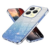Compatible with Infinix Hot 40 Pro Case Glitter Clear Cases, Infinix Hot 40 Pro Phone Case Silicone Plating Fundas Protection Shockproof Bling 2 in 1 Cover for Girls (Blue)