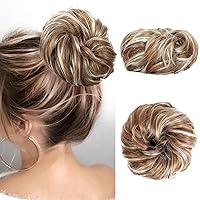 Messy Bun Hair Piece Large Scrunchies Wavy Curly Brown Highlight Blonde Synthetic Ponytail Hair Extensions Thick Updo Hairpieces for Women Girls Kids