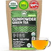 Organic Gunpowder Green Tea | Loose Leaf | Premium Quality | 100% Certified Organic Green Tea |16oz/453g | 200+ Cups