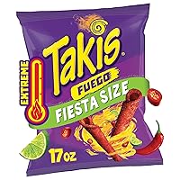 Fuego 17 oz Fiesta Size Bag, Hot Chili Pepper & Lime Flavored Extreme Spicy Rolled Tortilla Chips